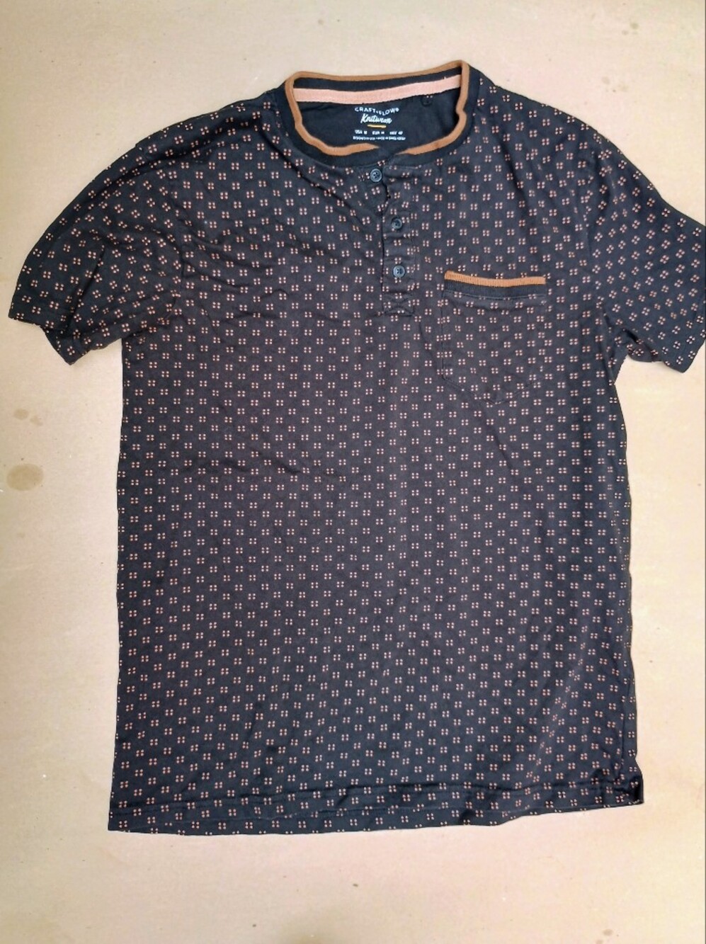 Craft Flow Men T Shirt Medium Navy Short Sleeve Casual Blue Copper Tan